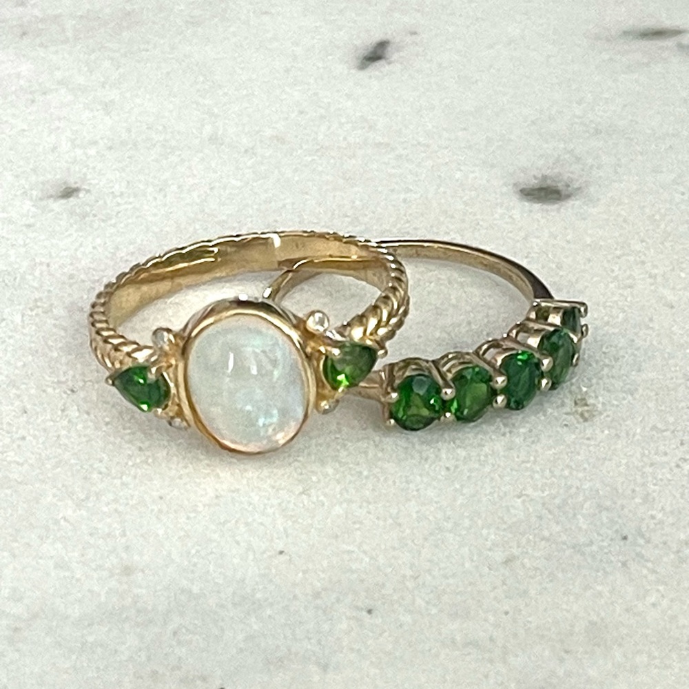 Beautiful Opal and Green Chrome Diopside Gemstone Ring Set